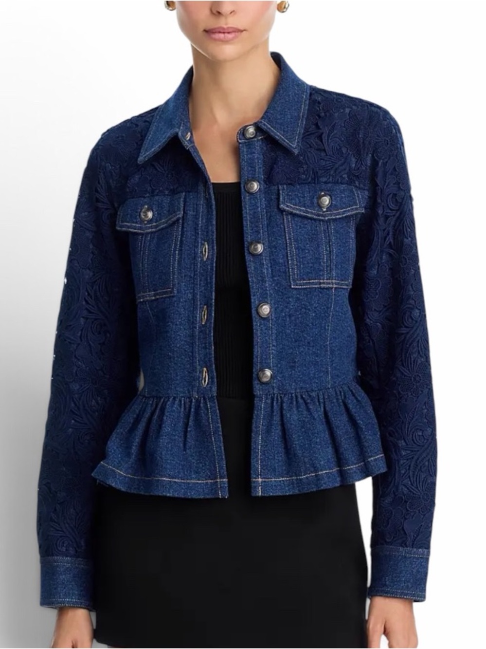 cinq a sept Kerrigan Lace Trim Denim Jacket NWT